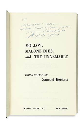 BECKETT, SAMUEL. Three Novels: Molloy, Malone Dies, and The Unnamable.